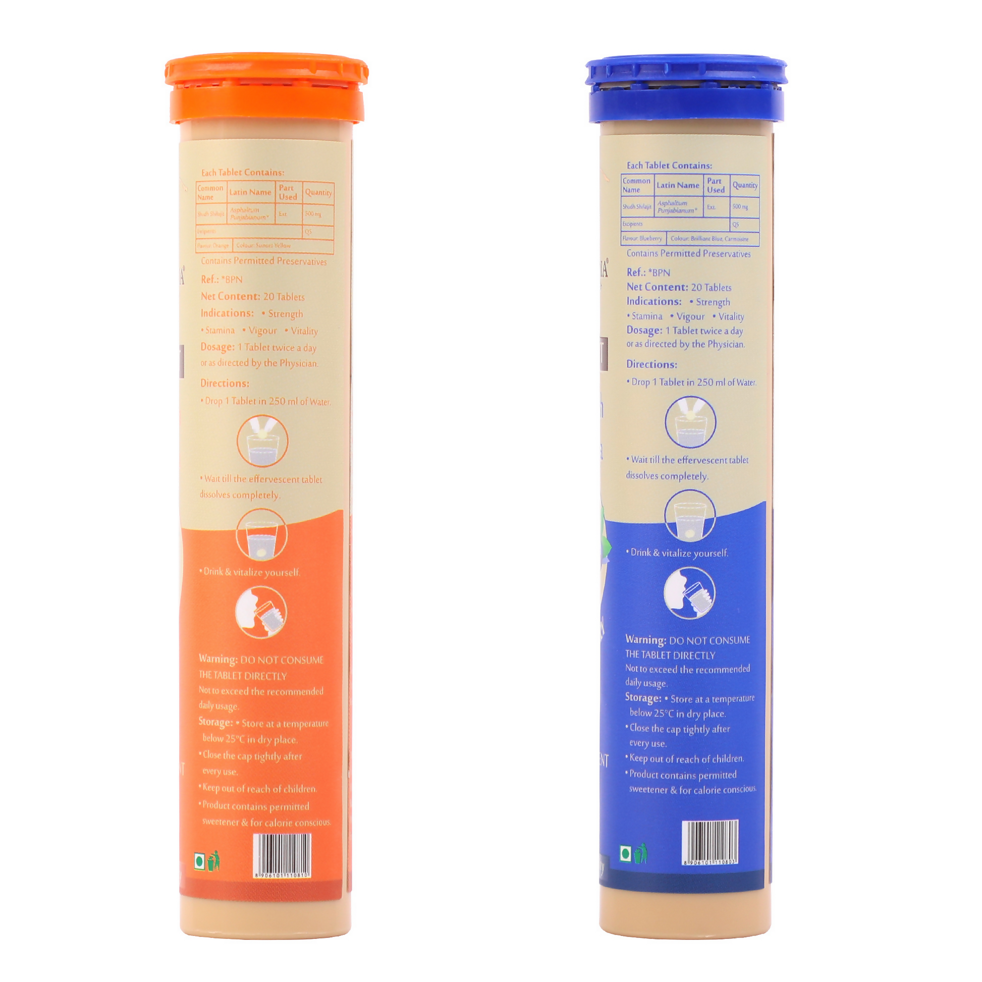Upakarma Ayurveda Pure SJ Effervescent Tablets in 2 Unique Flavors (Orange & Blueberry) Combo | Swadesiicart