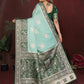 Anaita Mint Zari Butta Work Satin Silk Saree With Blouse