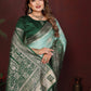 Anaita Mint Zari Butta Work Satin Silk Saree With Blouse