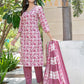 BulBul Fashionista Wine Cotton Kurta Set with Dupatta - Swadesiicart