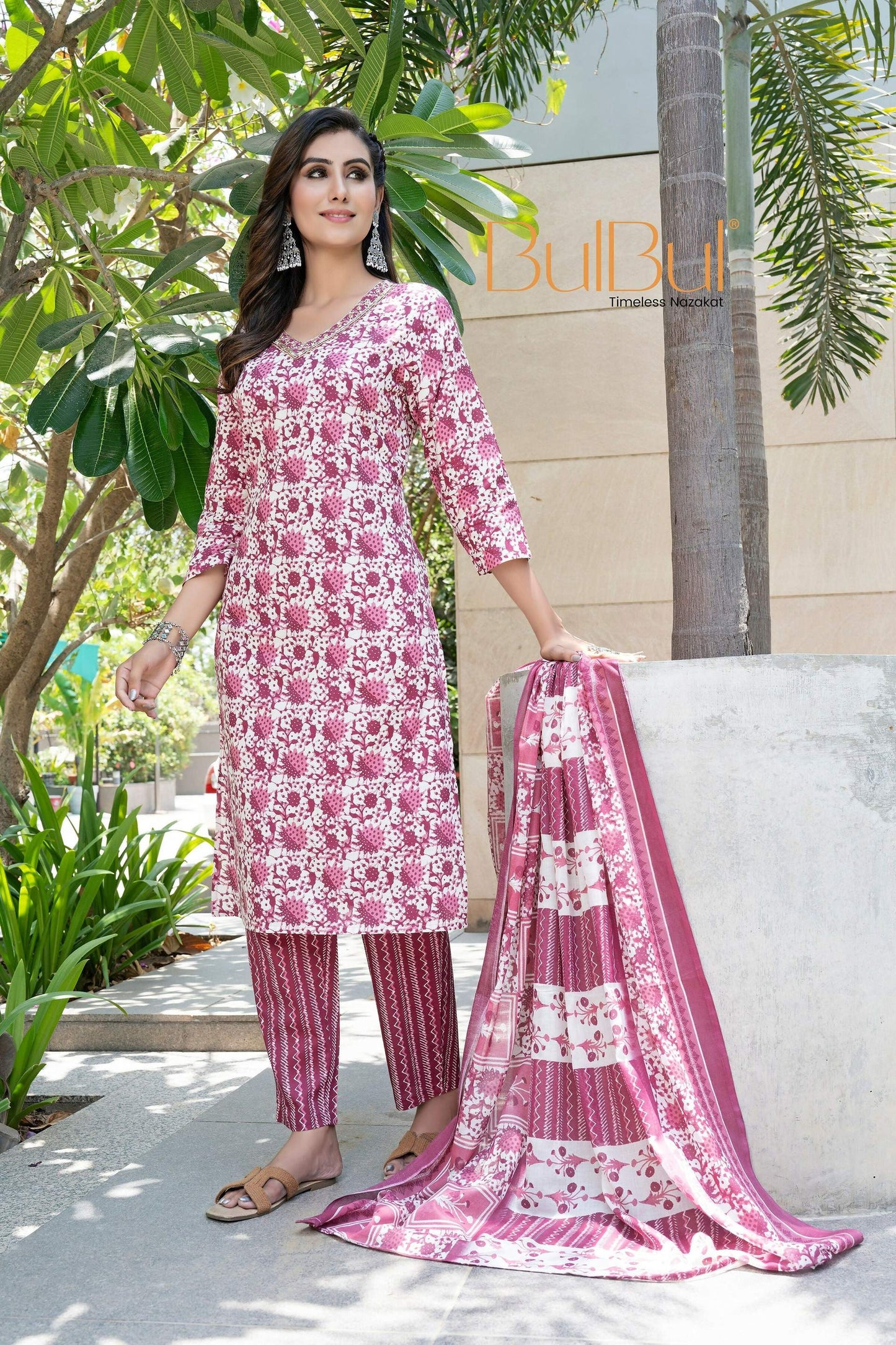 BulBul Fashionista Wine Cotton Kurta Set with Dupatta - Swadesiicart