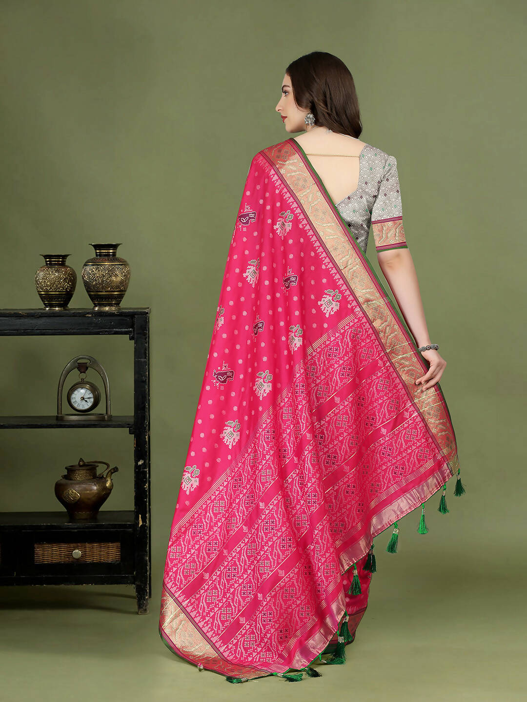 Lorenvalley Fashion Pink Patola Silk Woven Design Zari Meenakari Weaving Saree - Swadesiicart