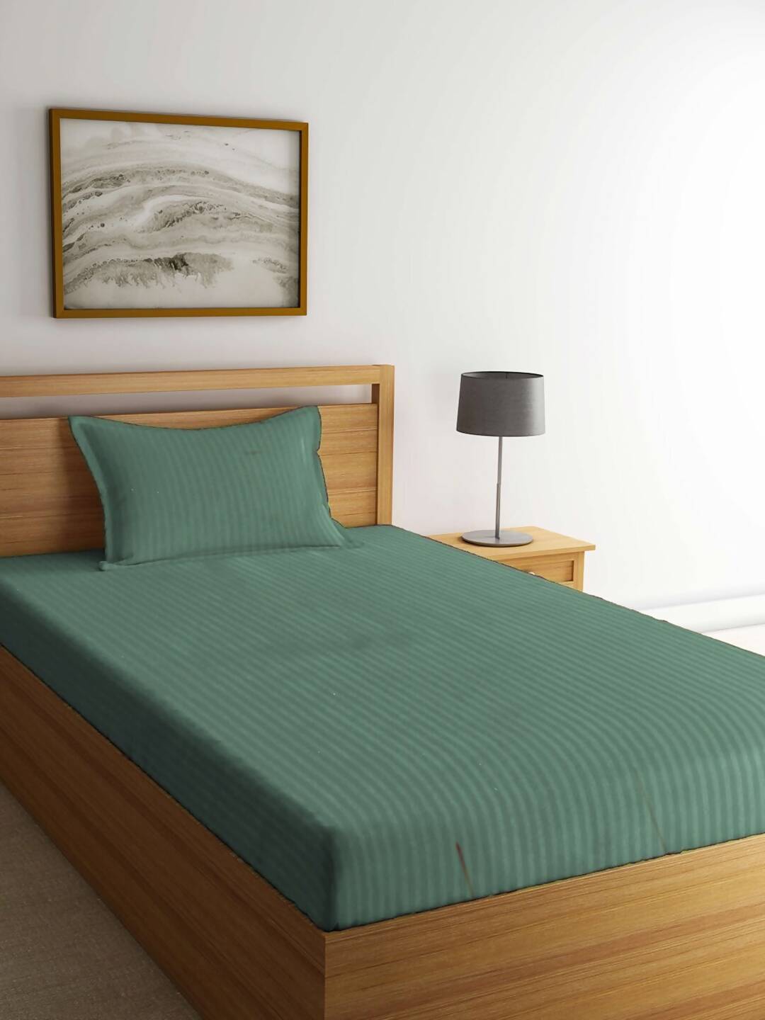 KLOTTHE Green Striped 210 TC Bedsheet with Pillow Covers - Swadesiicart