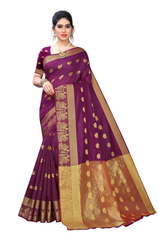 Vamika Banarasi Jacquard Weaving Wine Red Saree | Swadesiicart