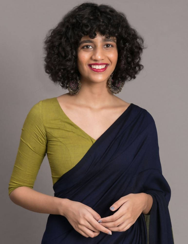 Suta Blue Green Colourblocked Cotton Blend Saree | Swadesiicart