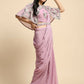 Pink Chiffon Solid Ready to wear Saree with stitched Blouse - Aayan | Swadesiicart