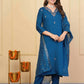 Rama Viscose Chanderi Embroidered Stitched Suit With Dupatta - Tanisha | Swadesiicart
