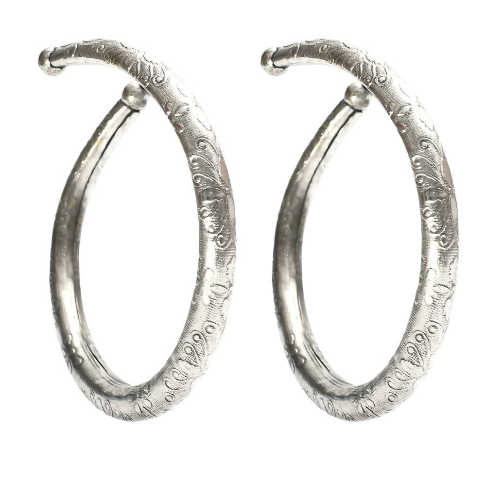 Mominos Fashion Kamal Johar Oxidised Silver Floral Pressing Style Anklets | Swadesiicart