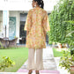 Vaasva Women's Lemon Yellow Organza Digital Printed Cord Set - Swadesiicart
