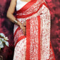 Exclusive Collection Beautiful Batique Print Red Pure Cotton Hand Print Handloom Saree With Running Blouse Piece - Swadesiicart