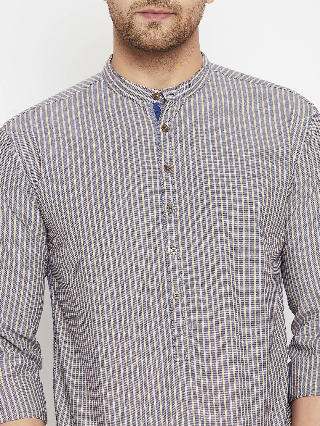 Even Apparels Grey Color Pure Cotton Short Men's Kurta With Band Collar | Swadesiicart