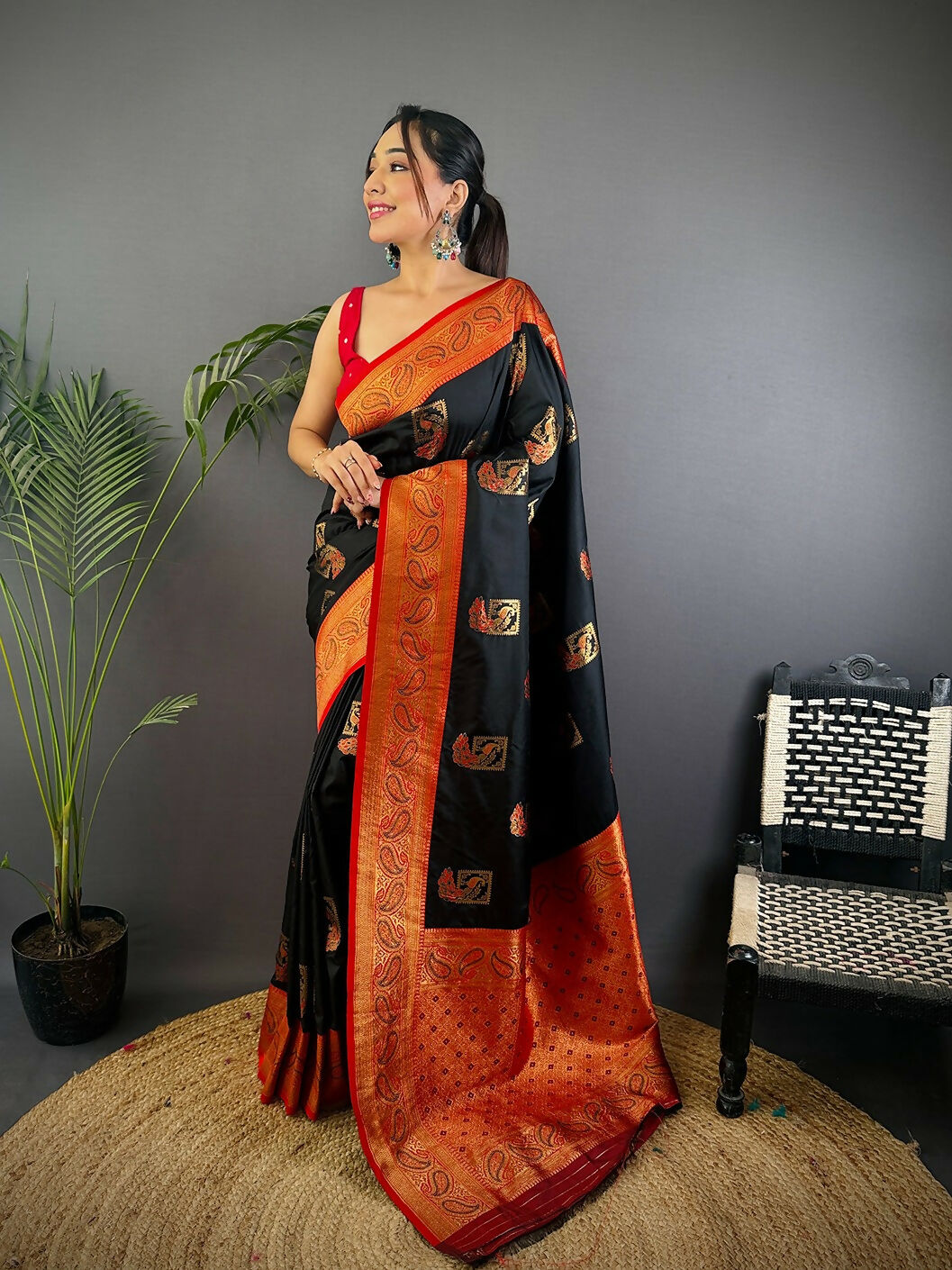 Joban Fashion Maroon Peacock Banarasi Silk Sarees | Swadesiicart