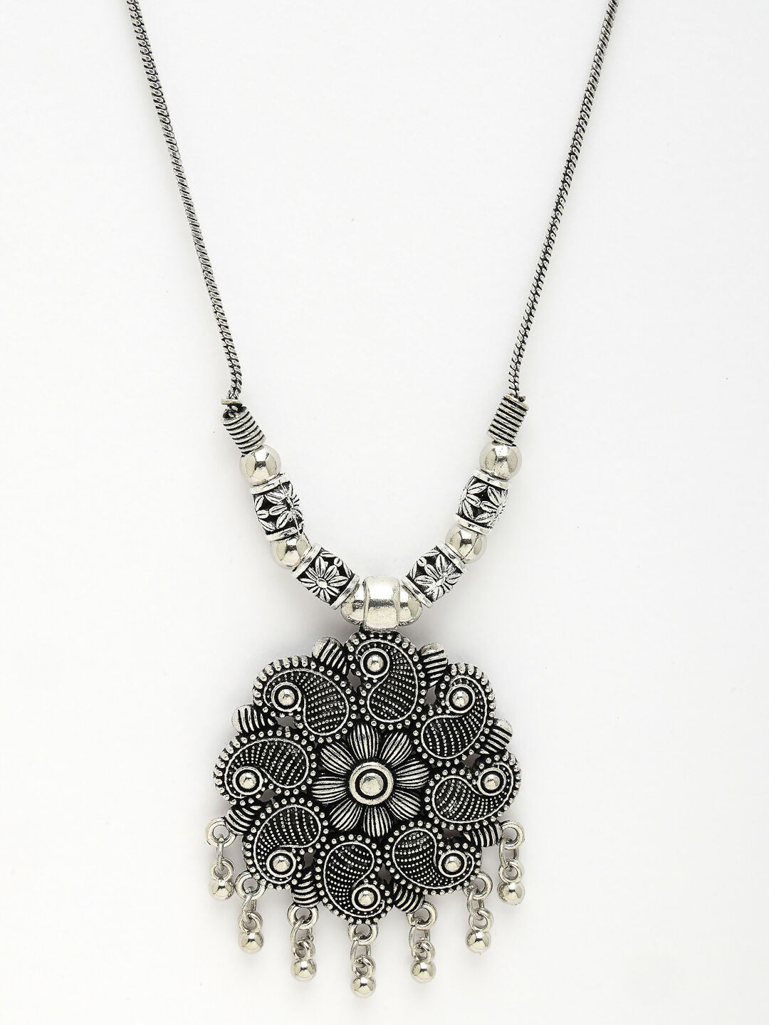 NVR Women's Silver-Toned Floral Shape Pendant with Chain | Swadesiicart