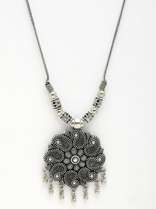 NVR Women's Silver-Toned Floral Shape Pendant with Chain | Swadesiicart