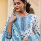 Juniper Women's White Cotton Voile Floral Printed Kurta With Cambric Straight Pant And Voile Duptta | Swadesiicart