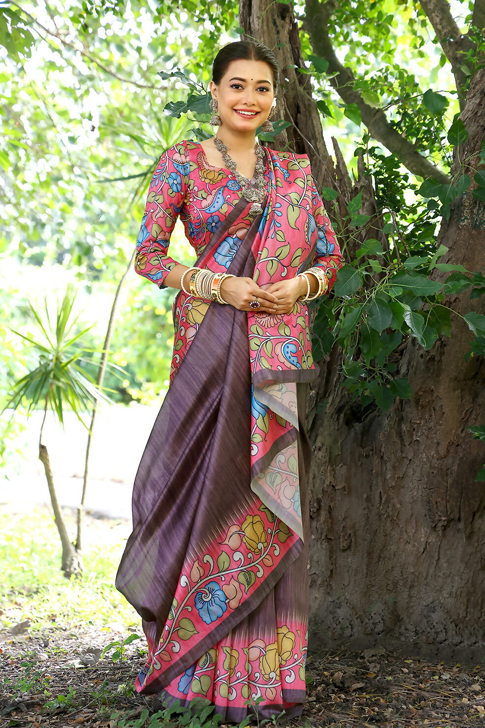 Vishnu Weaves Women's Coffee Cotton Silk Woven Saree with Blouse - Swadesiicart