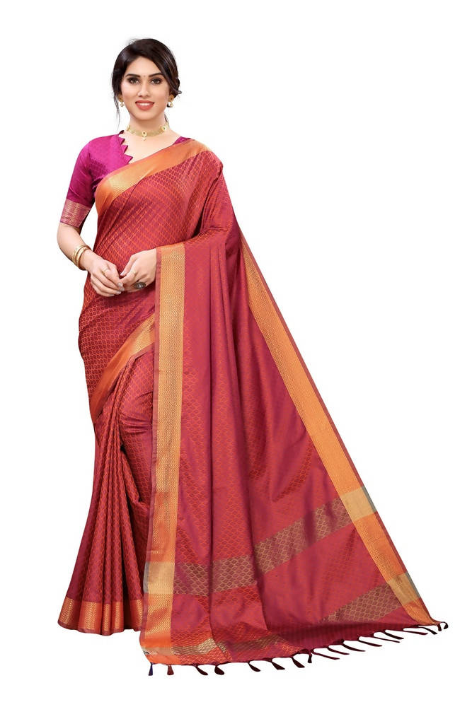 Vamika Banarasi Jacquard Weaving Orange Saree | Swadesiicart