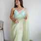 Vamsee Sheetal Green Organza Saree - Swadesiicart