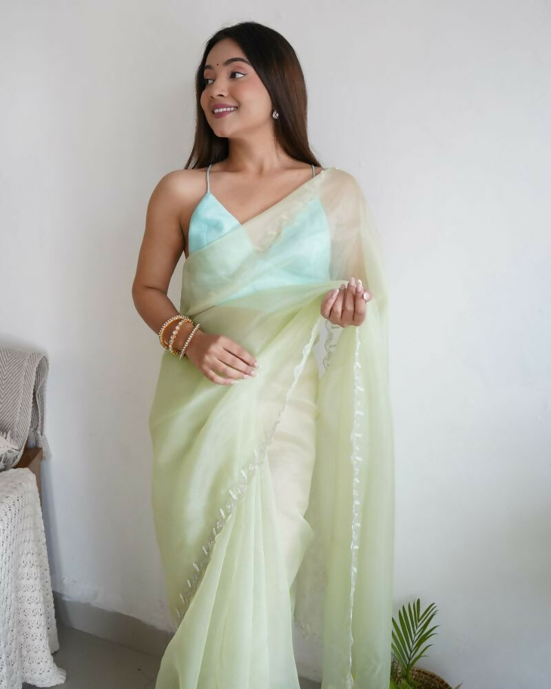 Vamsee Sheetal Green Organza Saree - Swadesiicart