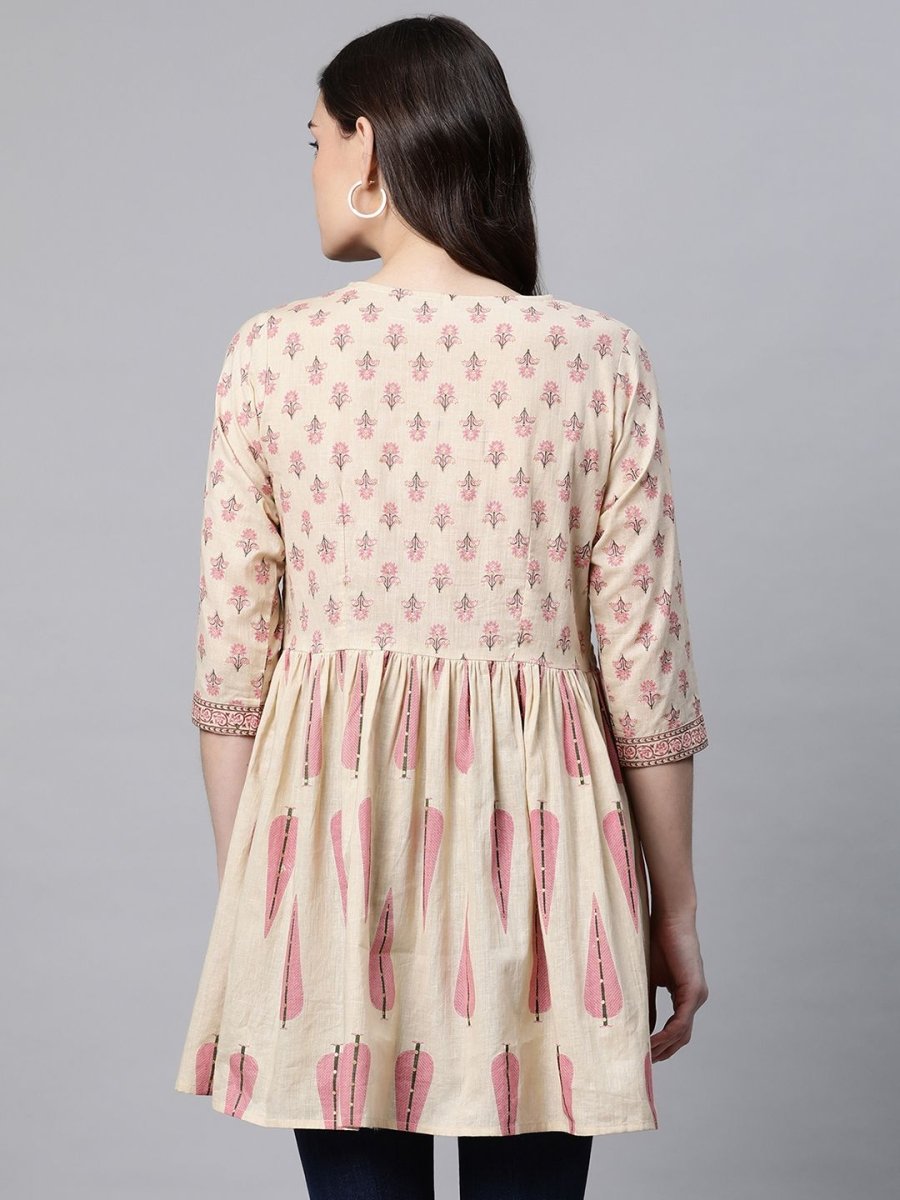 Ahalyaa Women Beige Pure Cotton Printed Tunic | Swadesiicart