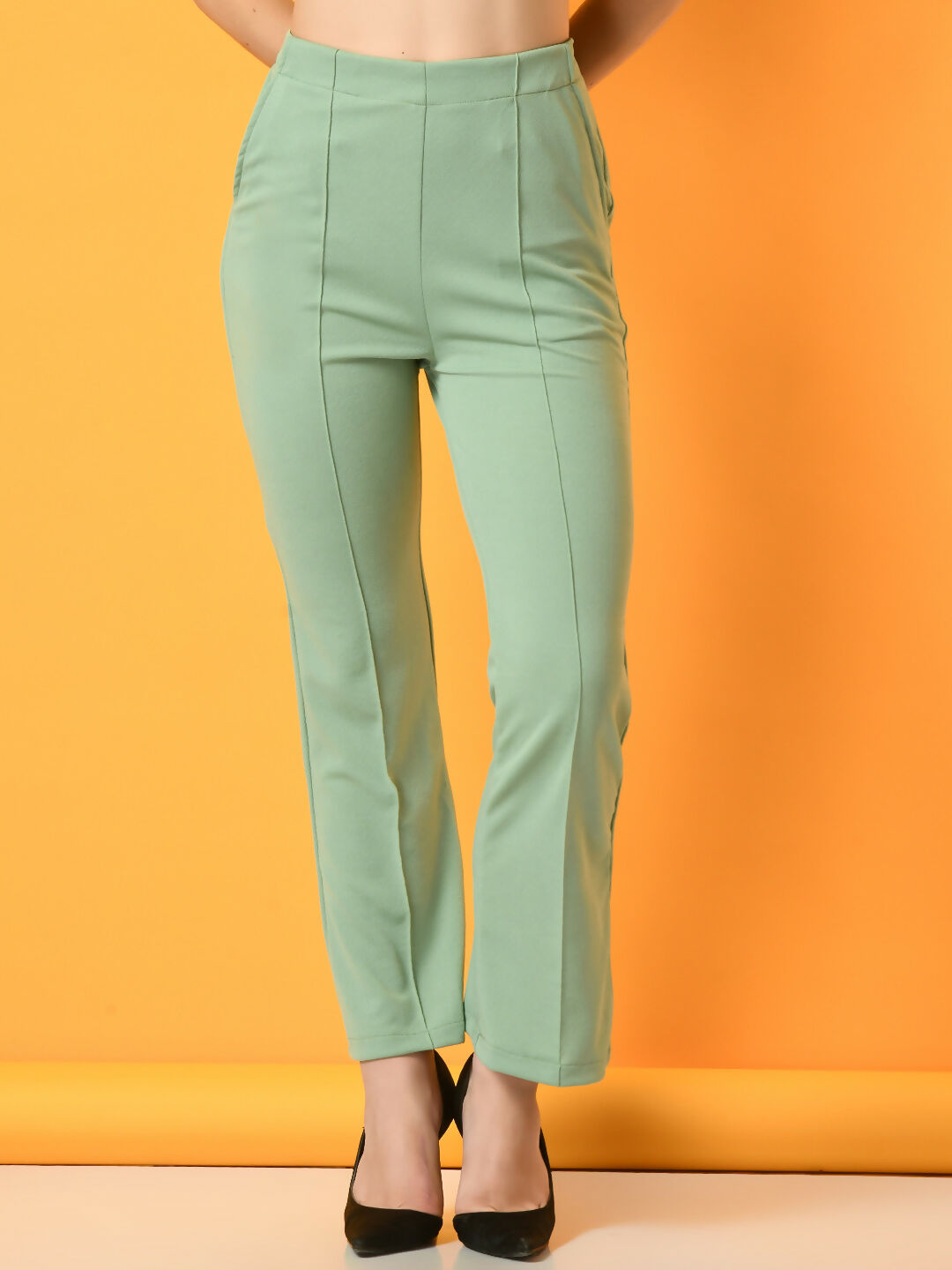 Myshka Women's Green Solid Coat With Trousers - Swadesiicart