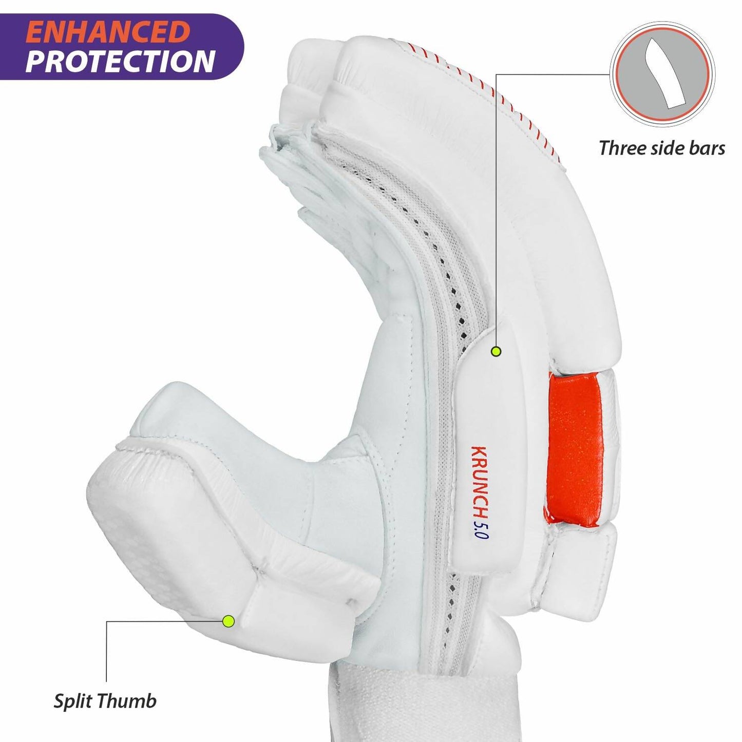 DSC Krunch 7.0 Men's Leather Right Hand Cricket Batting Gloves - Size Small (White Orange) - Swadesiicart