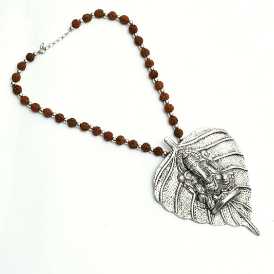 Mominos Fashion Johar Kamal Oxidised Silver-Plated Brass Finish Ganesha Long Necklace For Women | Swadesiicart