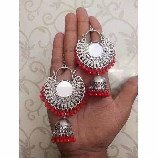 MS Fashion India Muskan Fancy Oxidized Red Beaded Jhumka Earrings | Swadesiicart