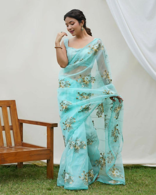 Vamsee Anamika Sky Organza Silk Saree - Swadesiicart