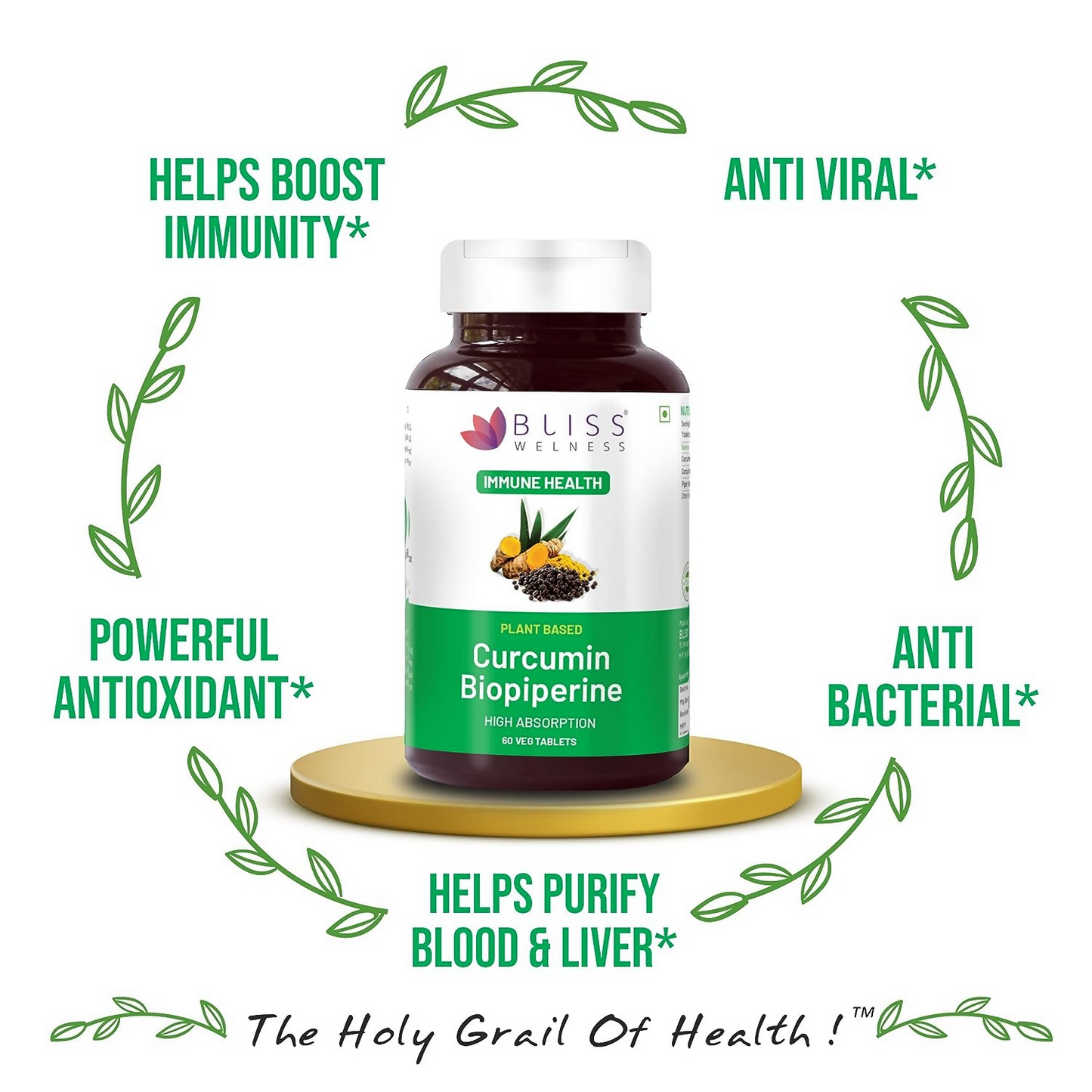 Bliss Welness Curcumin Biopiperine Tablets - Swadesiicart