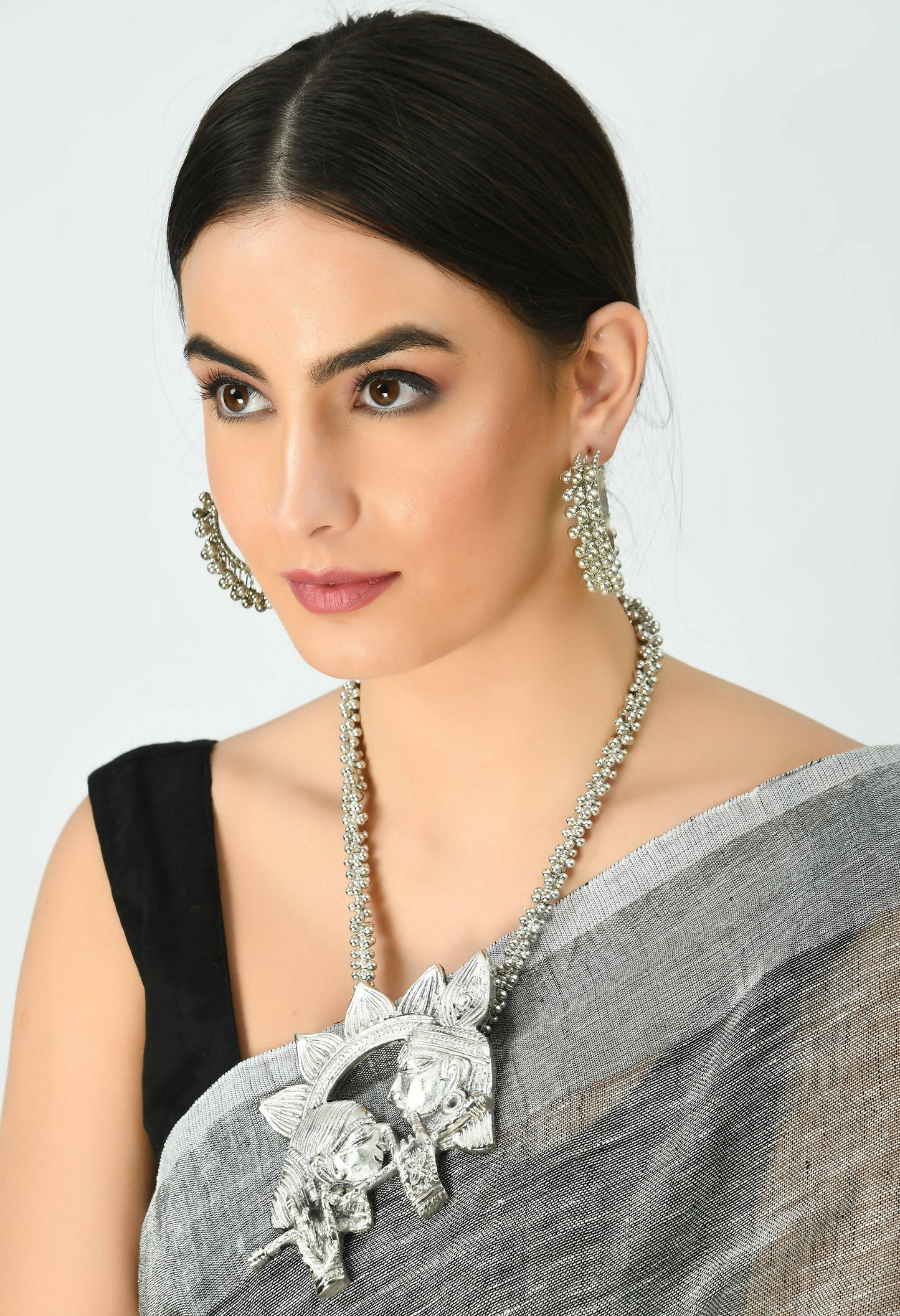 Mominos Fashion Johar Kamal Oxidised Silver-Plated Brass Finish Radha Kishan Long Necklace For Women (Silver) | Swadesiicart