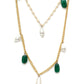 Layered Pearl and Gold Neckpiece with Emeralds (Gold) - Ruby Raang | Swadesiicart