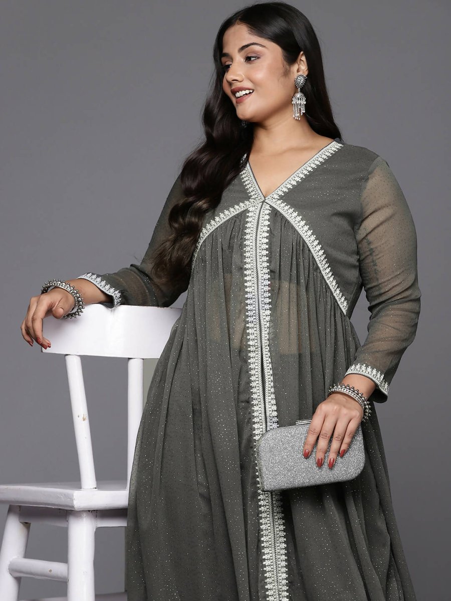 Ahalyaa Women's Traditional wear Kurta Set - Grey | Swadesiicart