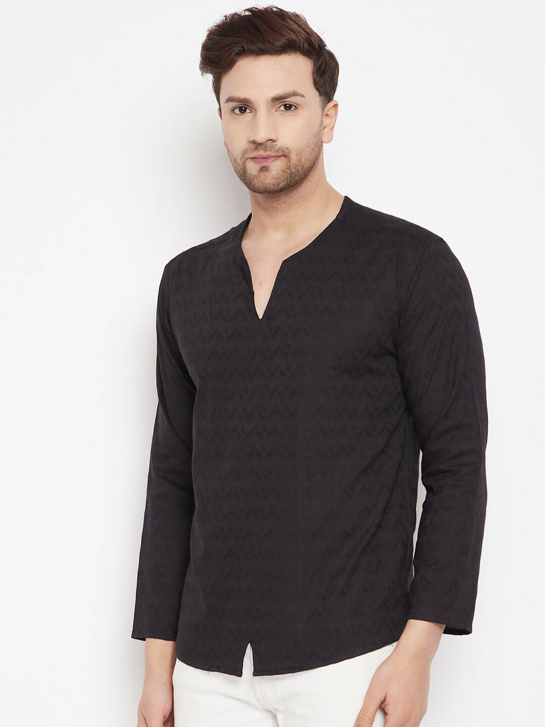 Even Apparels Black Viscose Men's Kurta With Slit Neckline | Swadesiicart