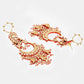 Ruby Raang 22k Gold Polished Kundan Chand Earrings With Ear Chains | Swadesiicart