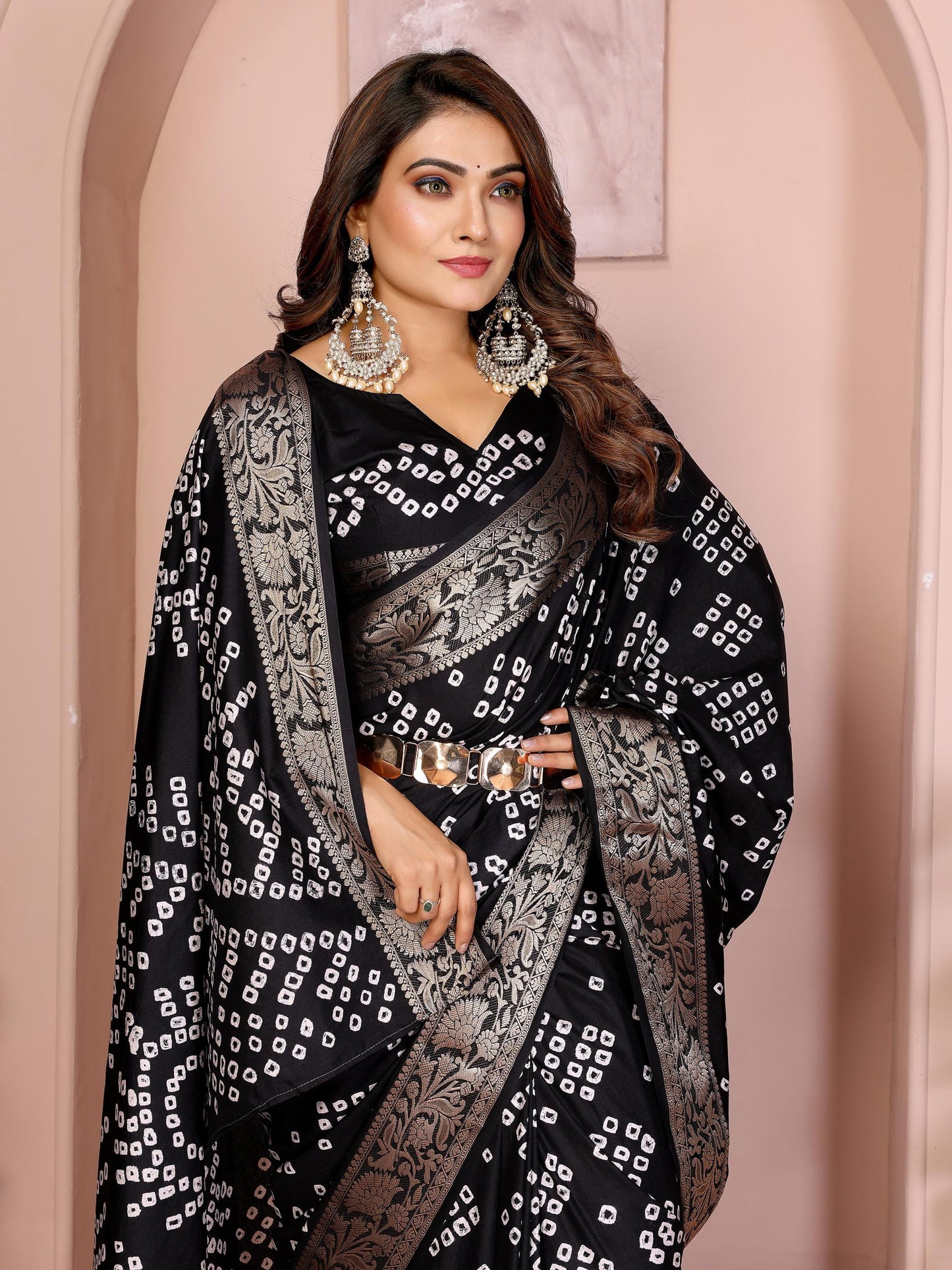 Anaita Black Pure Bandhej Silk Saree With Zari Weaving Work