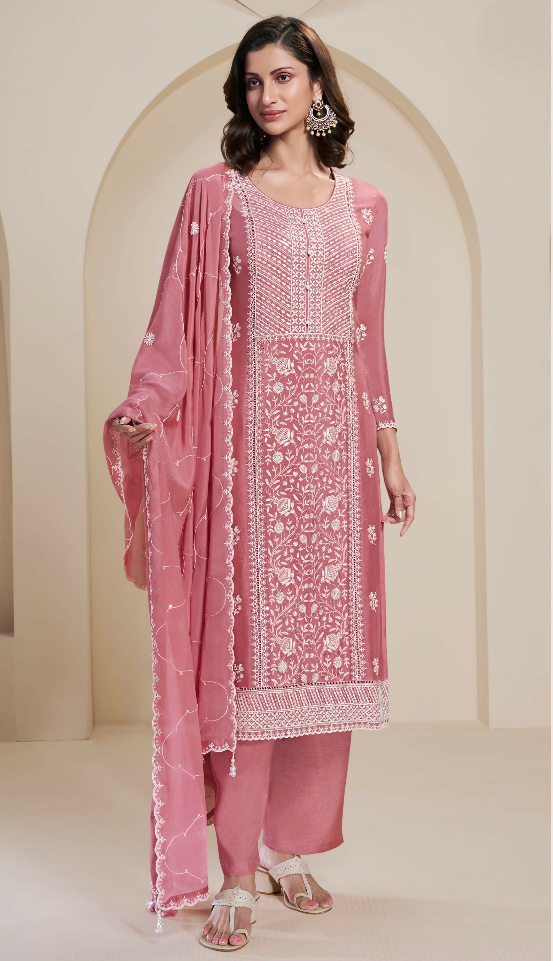 Anaita Pink Chinon Embroidered Thread Work Stitched Salwar Suit
