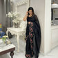 Black Shimmer Silk Multi Thread Sequence Embroidery Work Saree - Kashta