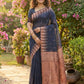 Shree Shyam Fashion Navy Blue Linen Cotton Saree