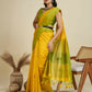 Vishnu Weaves Women's Yellow Raw Silk Thread Woven Saree with Blouse - Swadesiicart