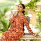 Janasya Brown Georgette Floral Kurta, Bottom & Inner | Swadesiicart