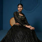 Black Sequence Work Georgette Crop Top Type Full Sleeve Lehenga Choli - Jihu Culture