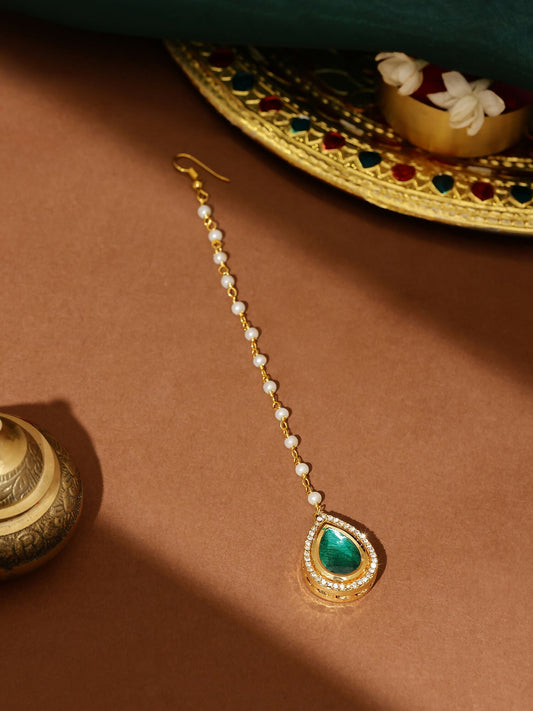 Ruby Raang Tear Drop Green Meenakari with Diamond Maang Tikka | Swadesiicart
