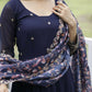 Jyoti Fashion Women's Navy Blue Faux Blooming Sequins with Zari Embroidery Anarkali Dress with Dupatta | Swadesiicart