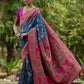 Vishnu Weaves Women's Firozi Pashmina Silk Thread Woven Saree with Blouse - Swadesiicart