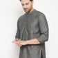 Even Apparels Grey Color Pure Cotton Short Men's Beautiful Kurta With Band Collar | Swadesiicart