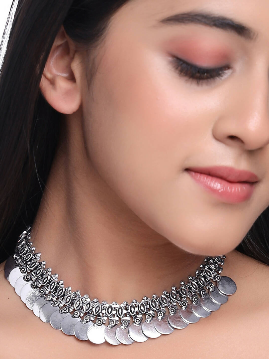 NVR Women Silver-Plated Oxidised Necklace | Swadesiicart