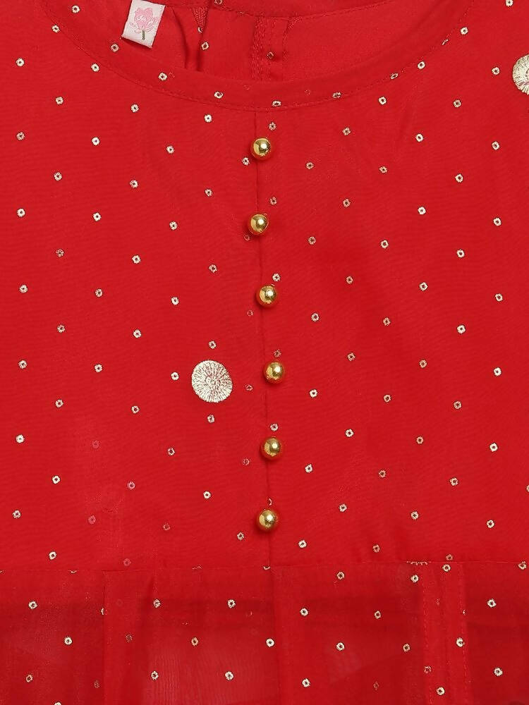 Ahalyaa Red Organza Kids Kurta Palazzo Set For Girls | Swadesiicart