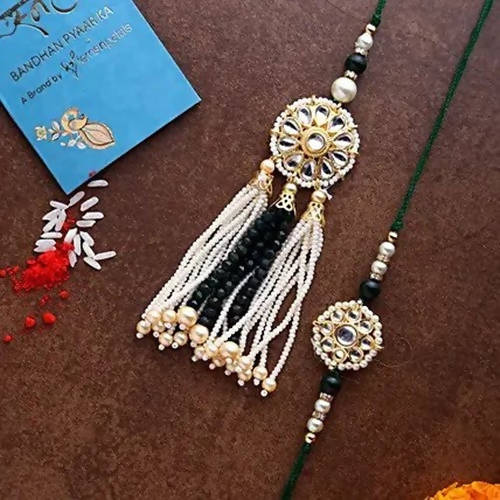 Jewel Design Lumba Rakhi Set & Kaju Katli Box | Swadesiicart