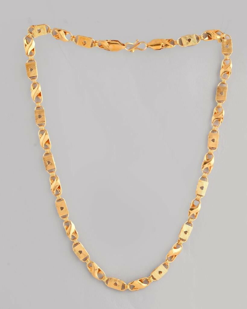 VOJ Gold-Polished Biscuit Shaped Chain With Small Heart | Swadesiicart